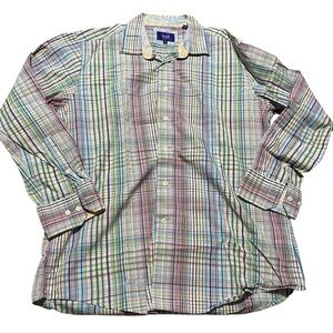 TALLIA Multicolor Plaid Button Shirt Size Large Colorful Cuff Business Casual